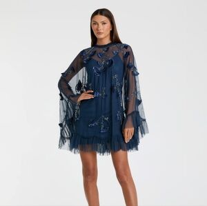 Mac Duggal Navy Blue Embellished Mini Dress